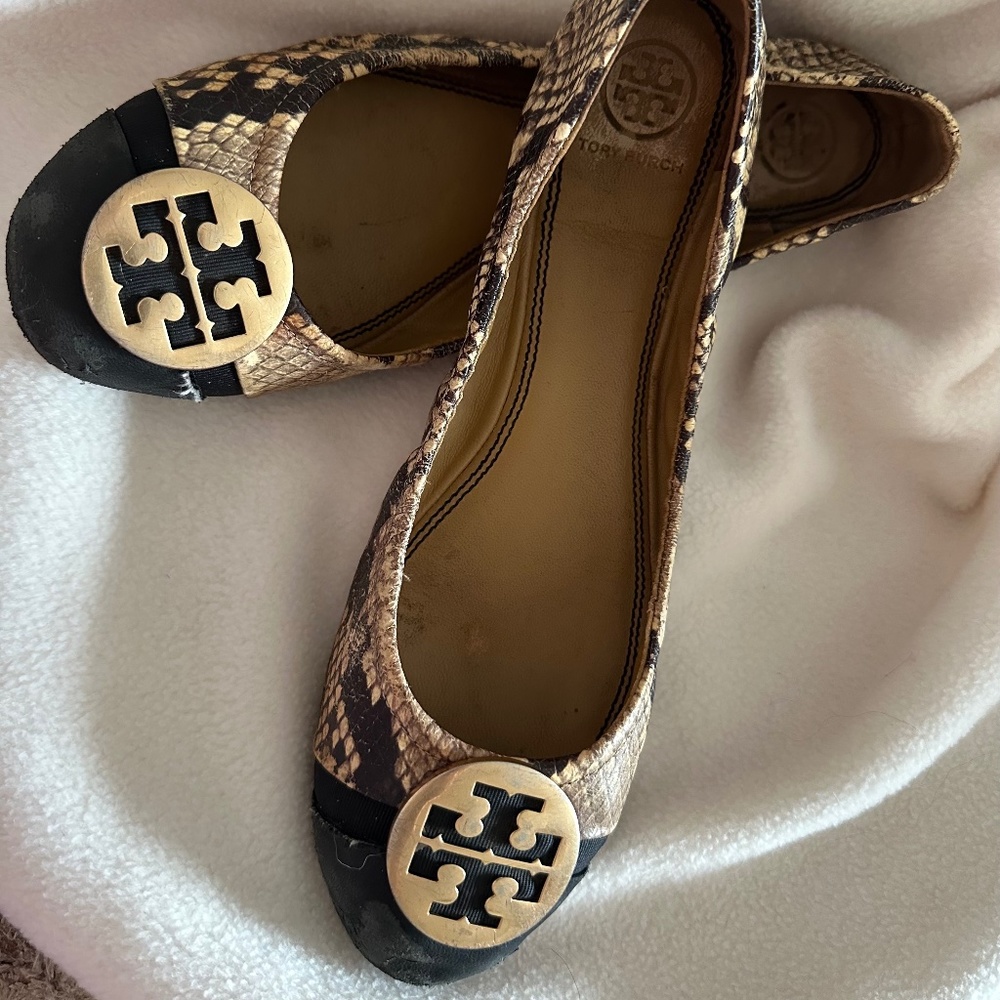 Tory Burch Snake Skin Slip on’s